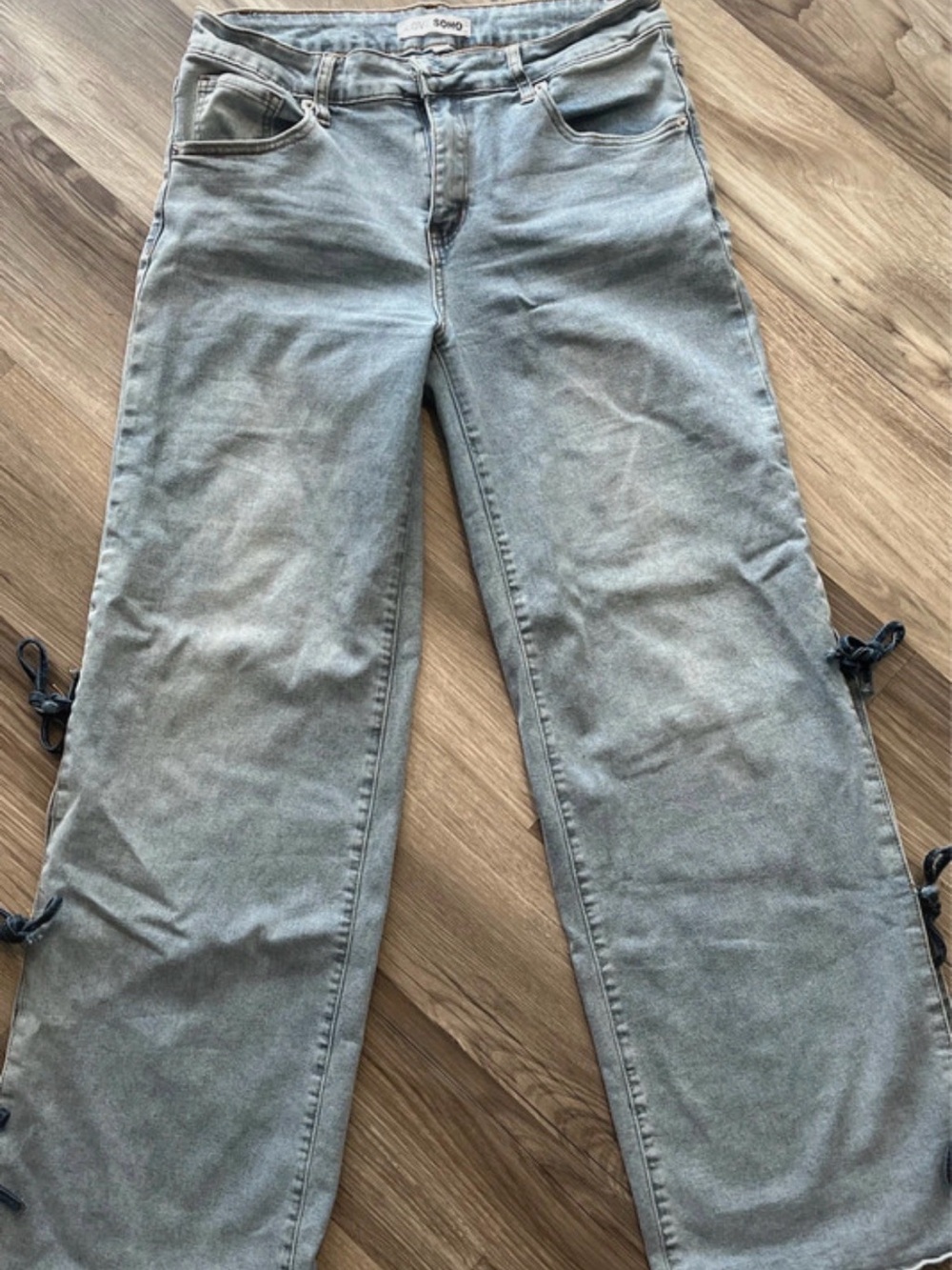 Soho Light Gray Bootcut Jeans with Side Ties